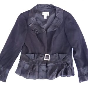 Joseph Ribkoff Black Ruffle Top Rhinestone Buckle